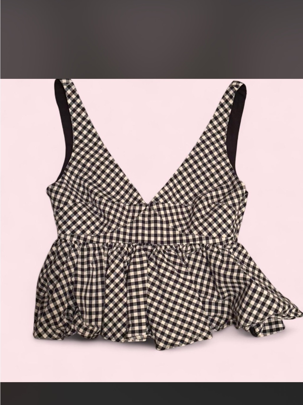 Zara Black and White Gingham Peplum V-Neck Camisole